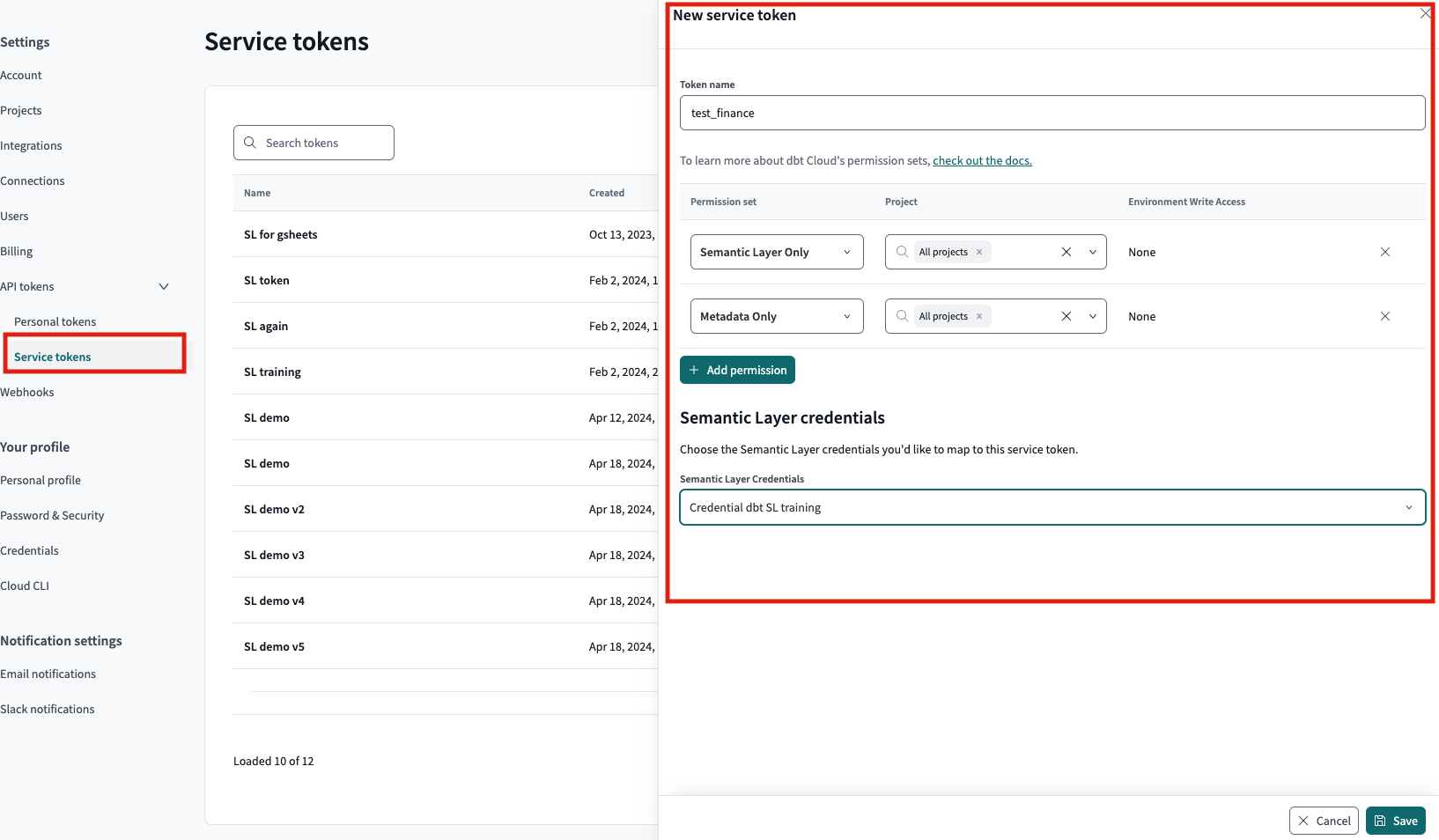 Create a new service token and map credentials directly on the separate 'Service tokens page'.